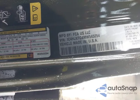 2021 Jeep Wrangler Unlimited Rubicon 4X4 z USA, uszkodzony, nr VIN 1C4HJXFG4MW543254